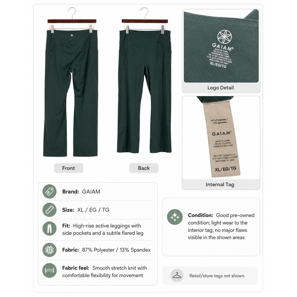 GAIAM Flare Yoga Pants Women Extra Large Green High Rise Pockets Athleisure - Picture 7 of 14